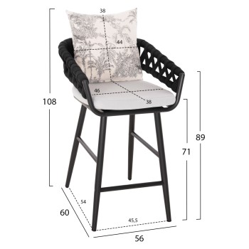 BAR STOOL ALUMINUM CAMDEN FK6142.01 ANTHRACITE WITH ECRU BACK CUSHION WITH PRINT PATTERN 56x60x108Hcm. BAR STOOL ALUMINUM CAMDEN FK6142.01 ANTHRACITE WITH ECRU BACK CUSHION WITH PRINT PATTERN 56x60x108Hcm.