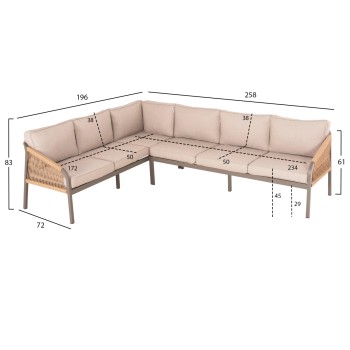 OUTDOOR CORNER LOUNGE SET MAERLY FK6140.03 ALUMINUM & CUSHIONS IN CHAMPAGNE COLOR-BEIGE SYNTHETIC ROPE