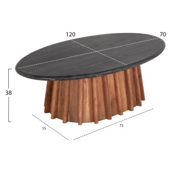 COFFEE TABLE OVAL DRAXX FK9934 SOLID ACACIA WOOD-BLACK MARBLE TOP 120x70x38Hcm.