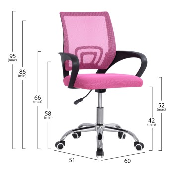 OFFICE CHAIR BRISTONE FK1058.35 PINK MESH FABRIC-CHROMED BASE-BLACK ARMS 60x51x95Hcm. OFFICE CHAIR BRISTONE FK1058.35 PINK MESH FABRIC-CHROMED BASE-BLACK ARMS 60x51x95Hcm.