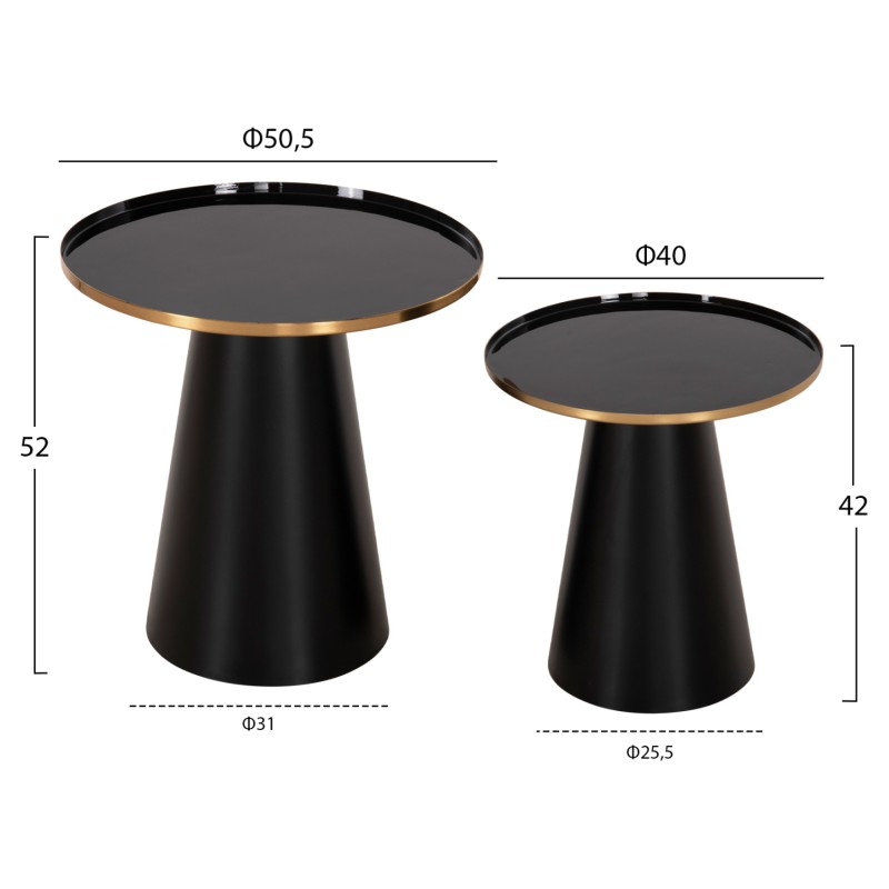 COFFEE TABLES 2PCS BENG FK9920 ENAMELED METAL TOP-MAT BASE-BLACK Φ50 & Φ40 cm. COFFEE TABLES 2PCS BENG FK9920 ENAMELED METAL TOP-MAT BASE-BLACK Φ50 & Φ40 cm.