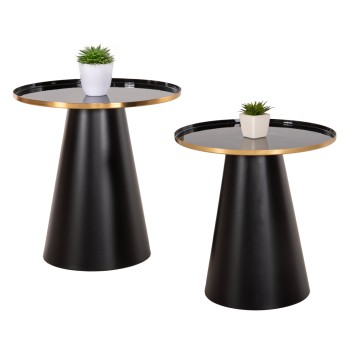 COFFEE TABLES 2PCS BENG FK9920 ENAMELED METAL TOP-MAT BASE-BLACK Φ50 & Φ40 cm.
