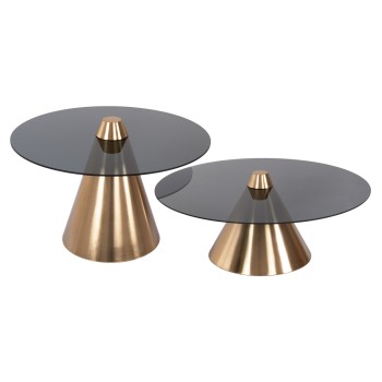 COFFEE TABLES 2PCS REBEN FK9919 METAL IN GOLD-BLACK GLASS TOP Φ80 & Φ60 cm.