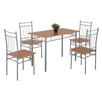 DINING SET 5PCS PRAIORY FK18005.02 SILVER METAL-MDF IN SONAMA COLOR 110x60x74Hcm.