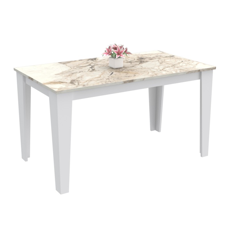KITCHEN TABLE BORIS FK18220.01 MELAMINE IN WHITE MARBLE-WHITE COLORING