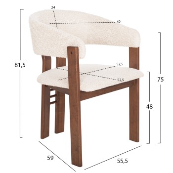 DINING CHAIR ZARRA FK9970.03 RUBBERWOOD IN WALNUT-ECRU BOUCLE FABRIC 55,5x59x81,5Hcm.