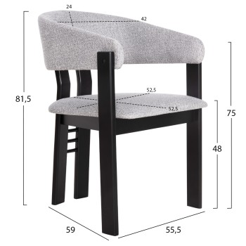 DINING CHAIR ZARRA FK9970.02 RUBBERWOOD IN BLACK-LIGHT GREY FABRIC 55,5x59x81,5Hcm.