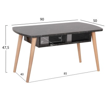 COFFEE TABLE SLIVEN FK18178.02 BLACK MARBLE MELAMINE-LEGS IN NATURAL COLOR 90x50x47,5Hcm.