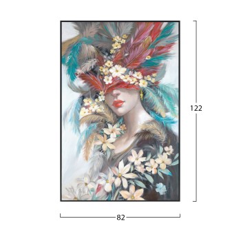 WALL PAINTING ONNANOKO FK4564 BLACK PS FRAME-PRINTED CANVAS WOMAN'S FACE WITH FEATHERS 82x4,5x122Hcm. WALL PAINTING ONNANOKO FK4564 BLACK PS FRAME-PRINTED CANVAS WOMAN'S FACE WITH FEATHERS 82x4,5x122Hcm.