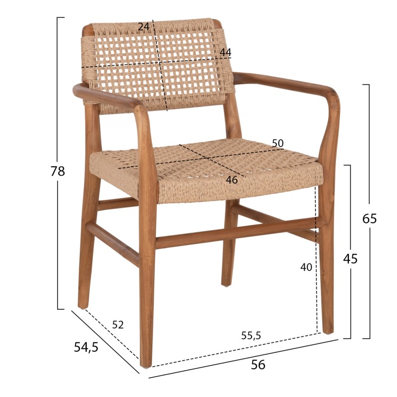 DINING ARMCHAIR ROSCO FK6132 TEAK WOOD IN NATURAL-VIRO ROPE IN BEIGE 56x54,5x78Hcm. DINING ARMCHAIR ROSCO FK6132 TEAK WOOD IN NATURAL-VIRO ROPE IN BEIGE 56x54,5x78Hcm.