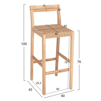BAR STOOL WITH BACKREST PLERED FK6129 TEAK WOOD & VIRO ROPE 40x45x100Hcm.