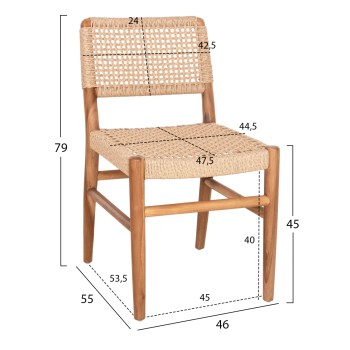 DINING CHAIR ROSCO FK6133 TEAK WOOD IN NATURAL-VIRO ROPE IN BEIGE 46x55x79Hcm.