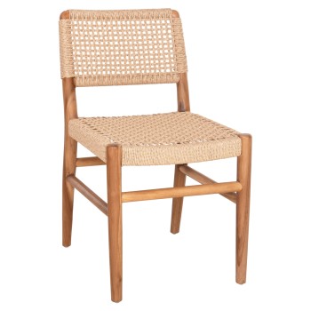 DINING CHAIR ROSCO FK6133 TEAK WOOD IN NATURAL-VIRO ROPE IN BEIGE 46x55x79Hcm.