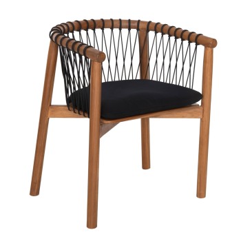 DINING ARMCHAIR ADAMA FK6131 TEAK WOOD IN NATURAL-ROPE & CUSHION IN BLACK 64x51x73Hcm. DINING ARMCHAIR ADAMA FK6131 TEAK WOOD IN NATURAL-ROPE & CUSHION IN BLACK 64x51x73Hcm.