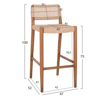 BAR STOOL ROSCO FK6134 TEAK WOOD IN NATURAL-VIRO ROPE IN BEIGE 47x52x100Hcm. BAR STOOL ROSCO FK6134 TEAK WOOD IN NATURAL-VIRO ROPE IN BEIGE 47x52x100Hcm.