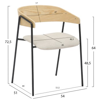 DINING CHAIR KORIN FK9975.01 METAL-BEIGE FABRIC-PLYWOOD 54x51x72,5Hcm.