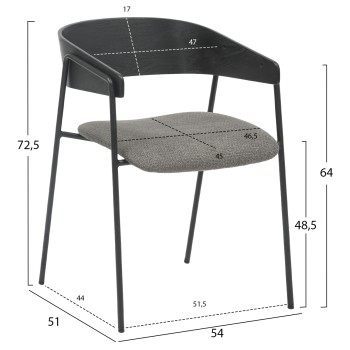 DINING CHAIR KORIN FK9975.02 METAL & PLYWOOD IN BLACK-GREY FABRIC 54x51x72,5Hcm.
