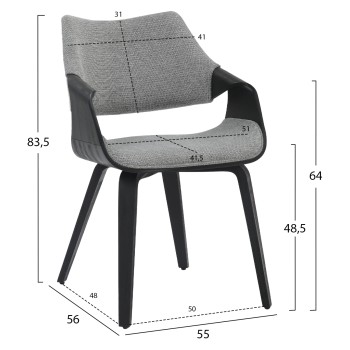 DINING CHAIR NETTO FK9976.02 PLYWOOD FRAME IN BRUSHED BLACK-GREY FABRIC 55x56x83,5Hcm. DINING CHAIR NETTO FK9976.02 PLYWOOD FRAME IN BRUSHED BLACK-GREY FABRIC 55x56x83,5Hcm.