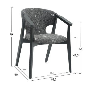 DINING ARMCHAIR YEGER FK9995.01 BEECH WOOD IN BLACK-DARK GREY FABRIC 59x58x78Hcm. DINING ARMCHAIR YEGER FK9995.01 BEECH WOOD IN BLACK-DARK GREY FABRIC 59x58x78Hcm.