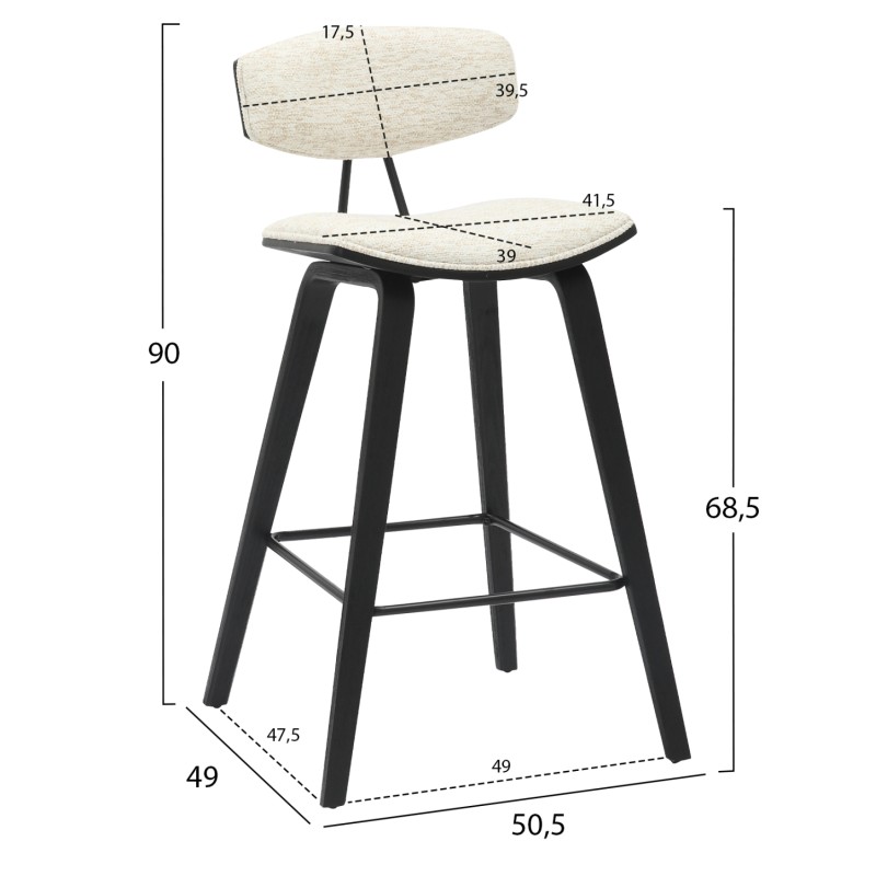 BAR STOOL MED.HEIGHT INOVER FK9984.02 METAL & PLYWOOD-ECRU FABRIC 50,5x49x90Hcm. BAR STOOL MED.HEIGHT INOVER FK9984.02 METAL & PLYWOOD-ECRU FABRIC 50,5x49x90Hcm.