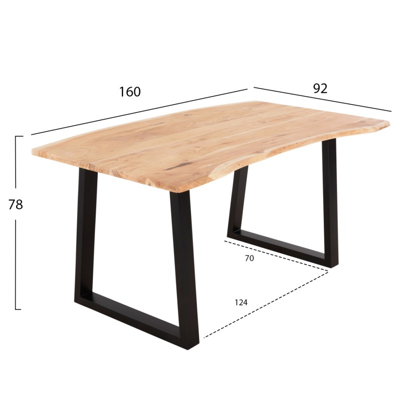 DINING TABLE SOFIA SLIM FK8500.21 SOLID ACACIA WITH BLACK METAL LEGS 160X92X78Hcm