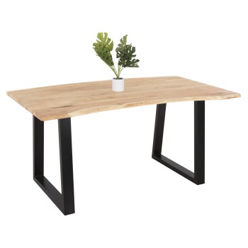 DINING TABLE SOFIA SLIM FK8500.21 SOLID ACACIA WITH BLACK METAL LEGS 160X92X78Hcm