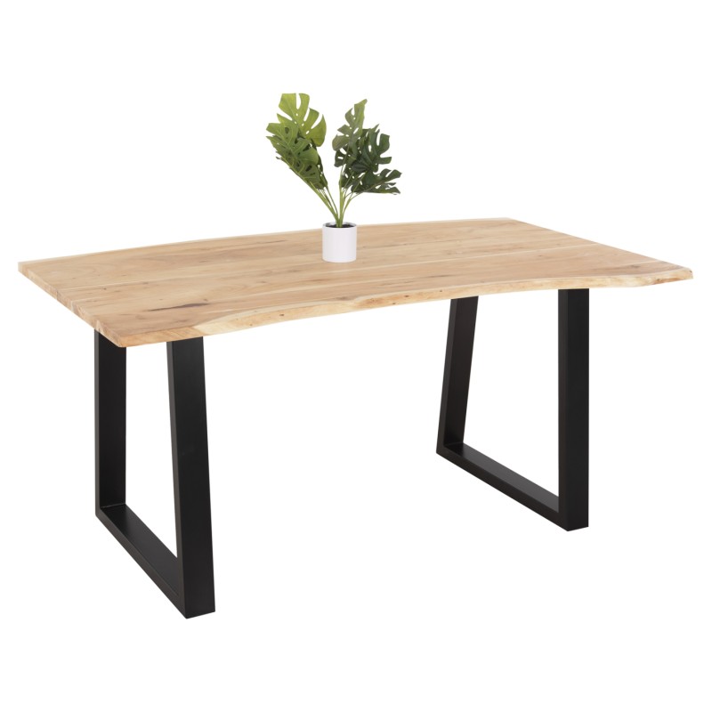 DINING TABLE SOFIA SLIM FK8500.21 SOLID ACACIA WITH BLACK METAL LEGS 160X92X78Hcm