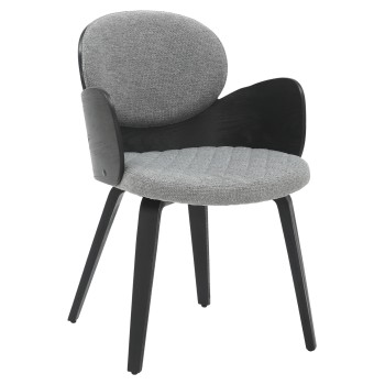 DINING ARMCHAIR DARNELL FK9974.02 PLYWOOD IN BLACK COLOR-GREY FABRIC 56x56x83Hcm.