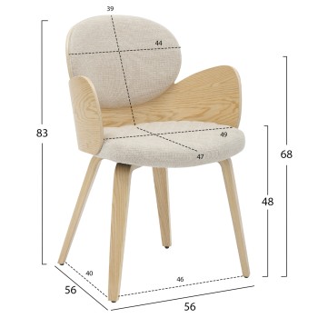 DINING ARMCHAIR DARNELL FK9974.01 PLYWOOD IN OAK COLOR-ECRU FABRIC 56x56x83Hcm. DINING ARMCHAIR DARNELL FK9974.01 PLYWOOD IN OAK COLOR-ECRU FABRIC 56x56x83Hcm.