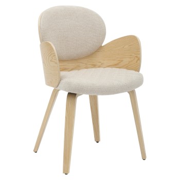 DINING ARMCHAIR DARNELL FK9974.01 PLYWOOD IN OAK COLOR-ECRU FABRIC 56x56x83Hcm.