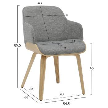 DINING CHAIR PRIETO FK9989.01 PLYWOOD FRAME IN OAK-GREY FABRIC 54,5x44x89,5Hcm.