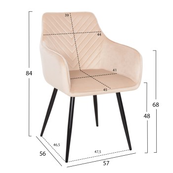 DINING ARMCHAIR LATRELL FK8582.05 ECRU VELVET & BLACK METAL LEGS 54x57x84Hcm. DINING ARMCHAIR LATRELL FK8582.05 ECRU VELVET & BLACK METAL LEGS 54x57x84Hcm.