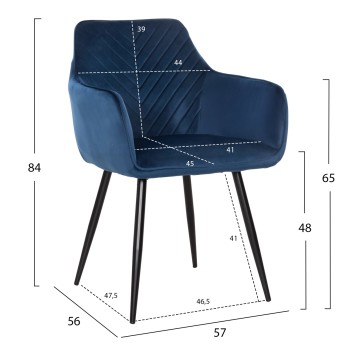 DINING ARMCHAIR LATRELL FK8582.08 BLUE VELVET & BLACK METAL LEGS 57x56x84Hcm. DINING ARMCHAIR LATRELL FK8582.08 BLUE VELVET & BLACK METAL LEGS 57x56x84Hcm.