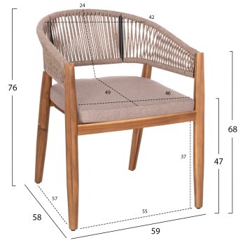 OUTDOOR DINING CHAIR NAVAN FK6135.02 ACACIA WOOD IN NATURAL-NYLON ROPE IN BEIGE 59x58x76Hcm. OUTDOOR DINING CHAIR NAVAN FK6135.02 ACACIA WOOD IN NATURAL-NYLON ROPE IN BEIGE 59x58x76Hcm.