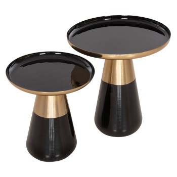 COFFEE TABLES 2PCS OLUF FK9922 ENAMELED METAL-GLOSSY BLACK-MAT GOLD Φ50 & Φ41 cm.