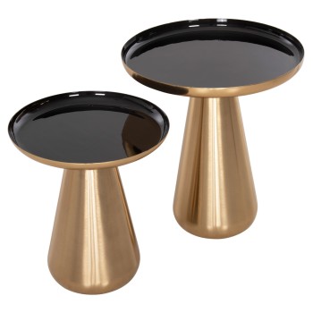COFFEE TABLES 2PCS OLUF ΗΜ9921 ENAMELED METAL-GLOSSY GOLD & BLACK Φ50 & Φ41 cm.