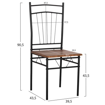 DINING SET 5PCS PEARY FK9416.11 BLACK METAL-MDF IN WALNUT COLOR 110x60x74Hcm.