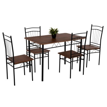 DINING SET 5PCS PEARY FK9416.11 BLACK METAL-MDF IN WALNUT COLOR 110x60x74Hcm.