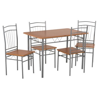 DINING SET 5PCS PEARY FK9416.12 SILVER METAL-MDF IN SONAMA COLOR 110x60x74Hcm.