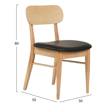 DINING CHAIR SEKOR FK9945.01 RUBBERWOOD-BLACK PU 50x50x80Hcm.