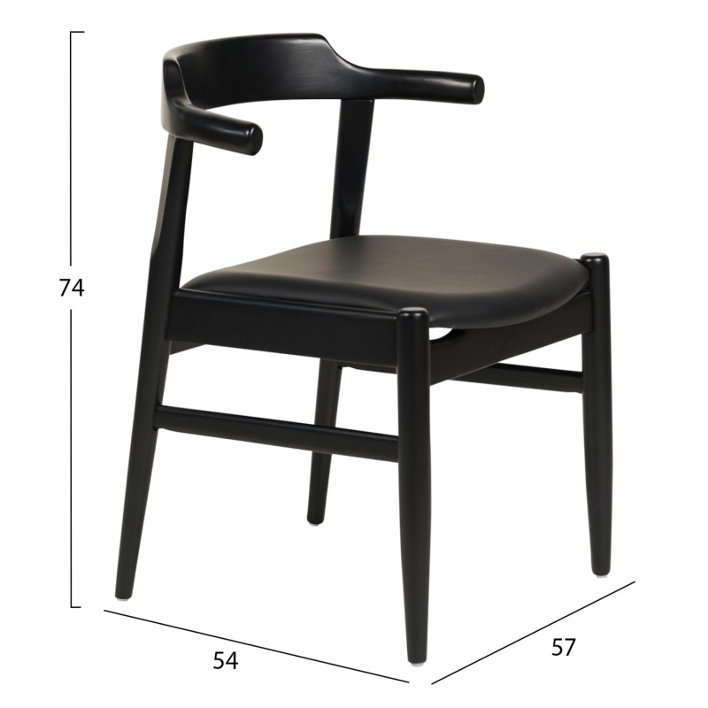 DINING CHAIR CERSEI FK9946.02 RUBBERWOOD & PU IN BLACK 57x54x74Hcm.