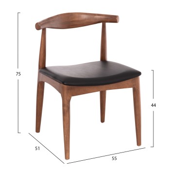 DINING CHAIR ALOR FK9947.03 RUBBERWOOD IN WALNUT COLOR-BLACK PU 55x51x75Hcm. DINING CHAIR ALOR FK9947.03 RUBBERWOOD IN WALNUT COLOR-BLACK PU 55x51x75Hcm.