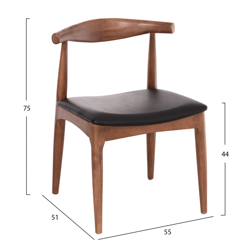 DINING CHAIR ALOR FK9947.03 RUBBERWOOD IN WALNUT COLOR-BLACK PU 55x51x75Hcm. DINING CHAIR ALOR FK9947.03 RUBBERWOOD IN WALNUT COLOR-BLACK PU 55x51x75Hcm.