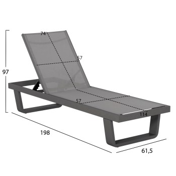 ALUMINUM SUNBED RICKON WITH TESLIN FABRIC FK6292.01 GREY COLOR 198x61,5x97Hcm. ALUMINUM SUNBED RICKON WITH TESLIN FABRIC FK6292.01 GREY COLOR 198x61,5x97Hcm.