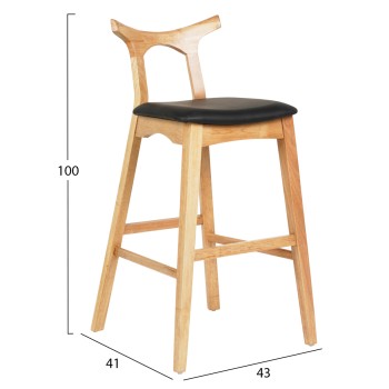 BAR STOOL USOPP FK9951.01 RUBBERWOOD IN LIGHT OAK- BLACK PU 43x41x100Hcm.