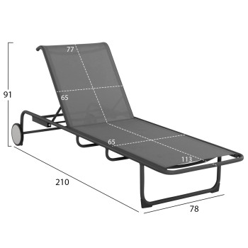 ALUMINUM SUNBED RIBEN WITH TESLIN FABRIC & WHEELS FK6293.01 GREY COLOR 210x78x91Hcm. ALUMINUM SUNBED RIBEN WITH TESLIN FABRIC & WHEELS FK6293.01 GREY COLOR 210x78x91Hcm.