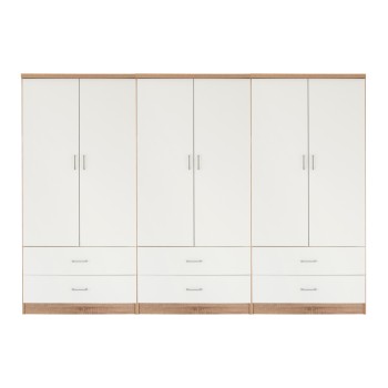 WARDROBE REINA 6-LEAF WITH 6 DRAWERS FK21060.06 MELAMINE IN WHITE-SONAMA COLOR 240x42x181Hcm. WARDROBE REINA 6-LEAF WITH 6 DRAWERS FK21060.06 MELAMINE IN WHITE-SONAMA COLOR 240x42x181Hcm.