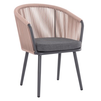 DINING CHAIR HARRIET FK5548.12 ALUMINUM ANTHRACITE FRAME-BEIGE P.E.ROPE 60x62x80,5Hcm.