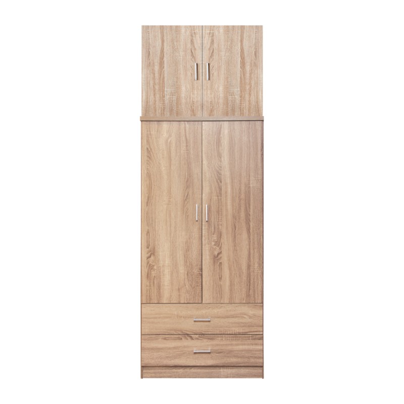 WARDROBE REINA FK21061.02 2-LEAF WITH UPPER CABINET & 2 DRAWERS-MELAMINE IN SONAMA 80x42x241Hcm. WARDROBE REINA FK21061.02 2-LEAF WITH UPPER CABINET & 2 DRAWERS-MELAMINE IN SONAMA 80x42x241Hcm.