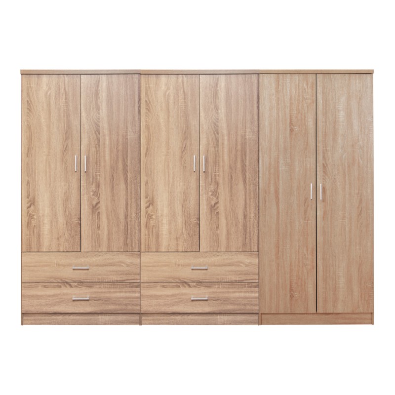 WARDROBE REINA FK21062.02 6-LEAF WITH 4 DRAWERS-MELAMINE IN SONAMA COLOR 240x43x181Hcm. WARDROBE REINA FK21062.02 6-LEAF WITH 4 DRAWERS-MELAMINE IN SONAMA COLOR 240x43x181Hcm.